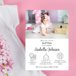 Baby Girl Bautizo Invitacion Schattige Moderne doo Kaart