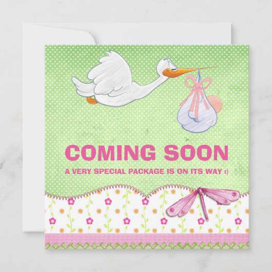 Baby Girl Bird Delivery Pregnancy Announge Aankondiging (Voorkant)
