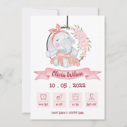 Baby Girl Birth Annoucement Aankondiging (Voorkant)