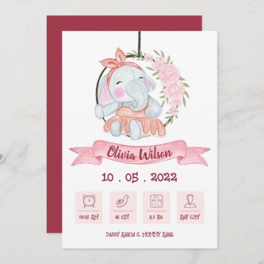 Baby Girl Birth Annoucement Aankondiging (Voorkant / Achterkant)