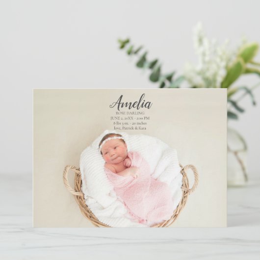Baby Girl Birth Announcement Briefkaart (Staand voorkant)