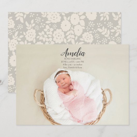 Baby Girl Birth Announcement Briefkaart (Voorkant / Achterkant)