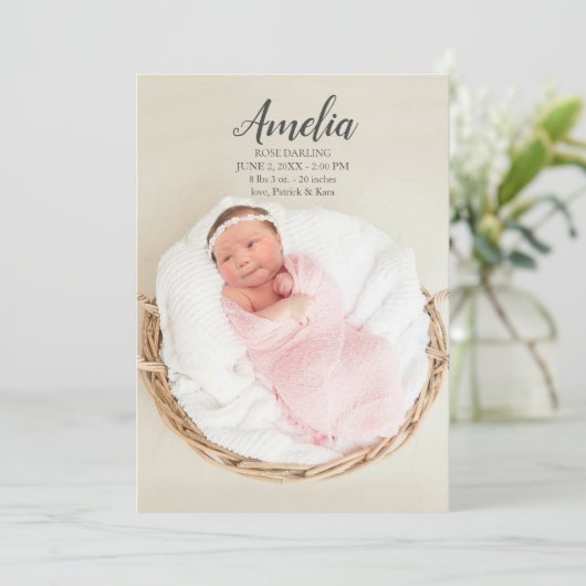 Baby Girl Birth Announcement Briefkaart (Staand voorkant)