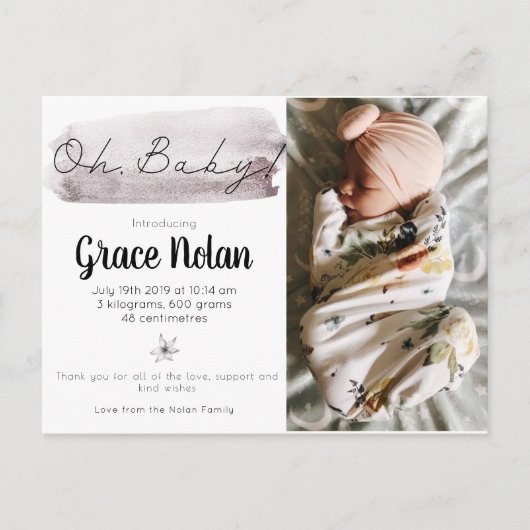 Baby Girl Birth Announcement Briefkaart (Voorkant)