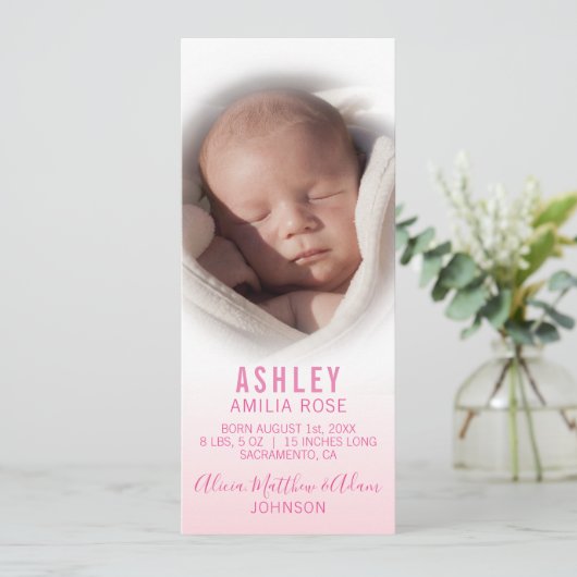 Baby Girl Birth Announcement gedicht | FOTO Aankondiging (Staand voorkant)