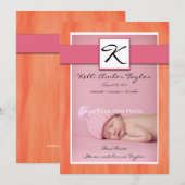 Baby Girl Birth Announcement Roze Sinaasappel Aankondiging (Voorkant / Achterkant)