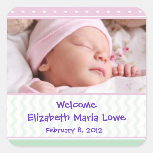 Baby Girl Birth Announcement Sticker (Voorkant)