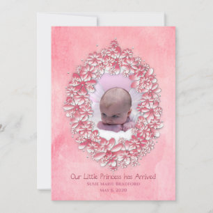 Baby Girl Birth Announge, Pink, foto/naam Kaart