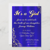 Baby Girl Birth Celebration Gold en Blue Kaart (Voorkant)