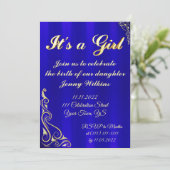 Baby Girl Birth Celebration Gold en Blue Kaart (Staand voorkant)