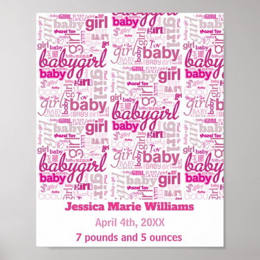Baby Girl Birth Details n Name Personalize Pint Poster (Voorkant)