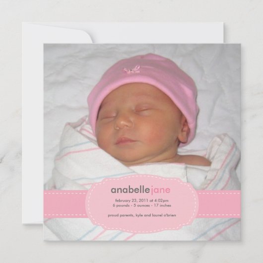 Baby Girl Birth kondiging Aankondiging (Voorkant)