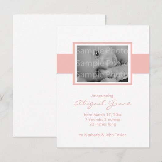 Baby Girl Birth kondiging Aankondigingskaart (Voorkant / Achterkant)