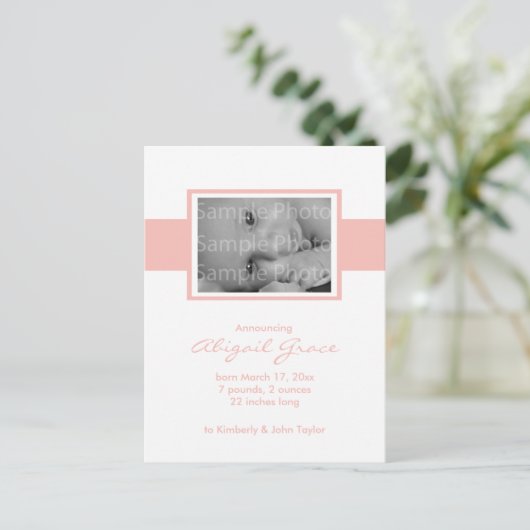 Baby Girl Birth kondiging Aankondigingskaart (Staand voorkant)