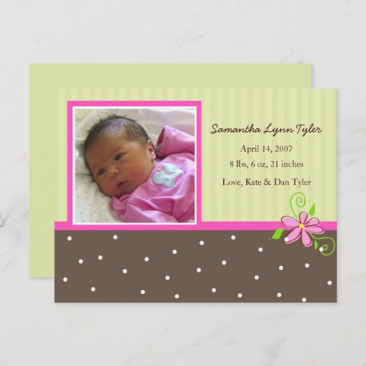 Baby Girl Birth kondiging Aankondigingskaart (Voorkant / Achterkant)