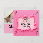 Baby Girl Birth kondiging Kaart (Voorkant / Achterkant)