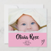 Baby Girl Birth kondiging Kaart (Achterkant)