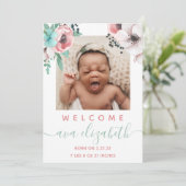 Baby Girl Birth kondiging Kaart (Staand voorkant)