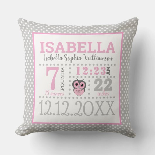 Baby Girl Birth kondiging Kussen (Voorkant)