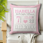 Baby Girl Birth kondiging Kussen<br><div class="desc">Opvallend schattig roze en witte poka stipt de koningskussen van een meisje met een zoet roze hart. Bewerk de hele waardevolle bundel van de geboortegegevens van de vreugde.</div>