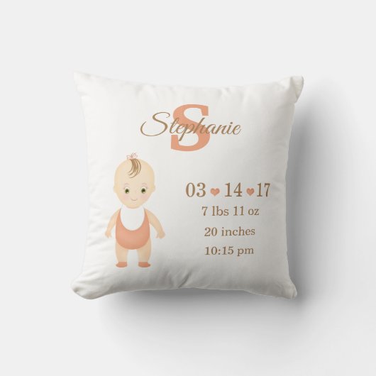 Baby Girl Birth kondiging Kussen (Voorkant)