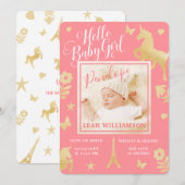 Baby Girl Birth kondiging | Magische Unicorn Aankondiging (Voorkant / Achterkant)