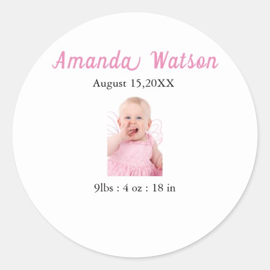 Baby Girl Birth kondiging Ronde Sticker (Voorkant)