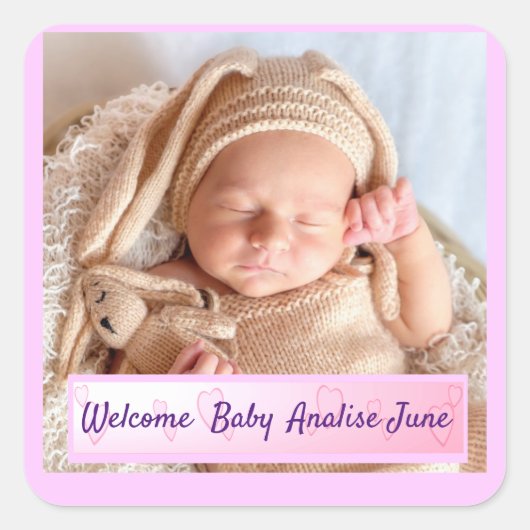 Baby Girl Birth kondiging Vierkante Sticker (Voorkant)