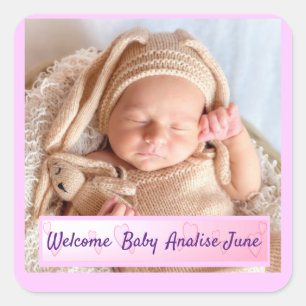 Baby Girl Birth kondiging Vierkante Sticker