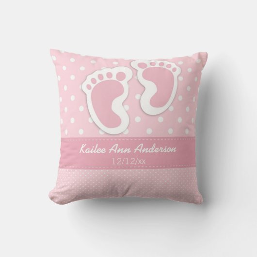 Baby Girl Birth Notice Name Date Polka Dot Kussen (Voorkant)