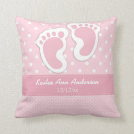 Baby Girl Birth Notice Name Date Polka Dot Kussen