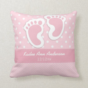 Baby Girl Birth Notice Name Date Polka Dot Kussen