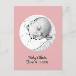 "Baby Girl Birth – Pink Photo & Name" op maat Briefkaart