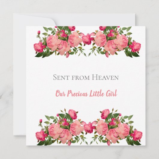 Baby Girl Birth Stat Aankondiging Roze Floral Kaar (Achterkant)