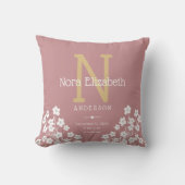 Baby Girl Birth Stats Flowers Monogram Nursery Kussen (Voorkant)