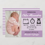 Baby Girl Birth Stats Paarse aankondiging (Voorkant / Achterkant)