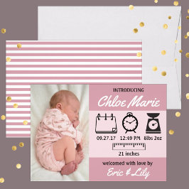 Baby Girl Birth Stats Pink Aankondiging