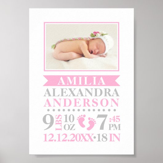 Baby Girl Birth Stats Record Keepomwille Nursery Poster (Voorkant)