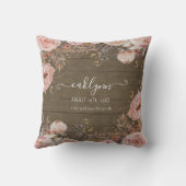 Baby Girl Birth Stats Rustisch Hout Floral Pink Ro Kussen (Achterkant)