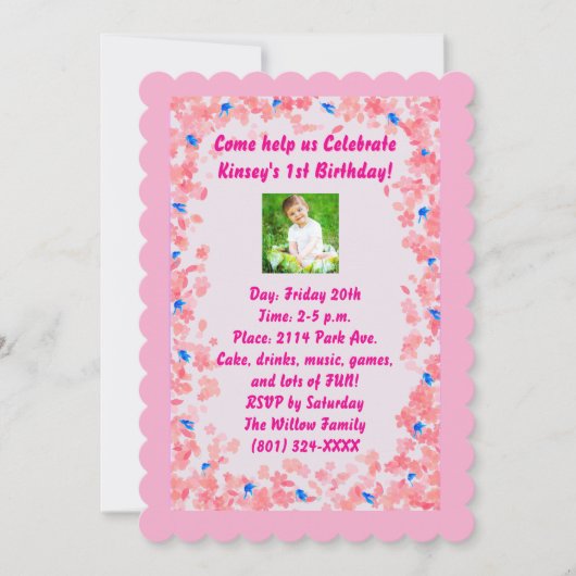 Baby Girl Birthday Invitation Kaart (Voorkant)