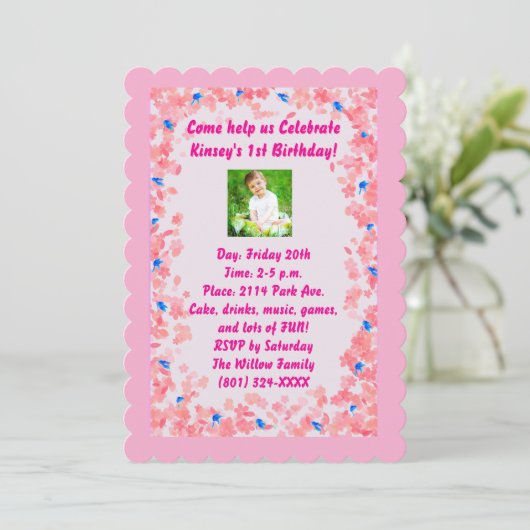 Baby Girl Birthday Invitation Kaart (Staand voorkant)