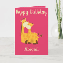 Baby Girl Birthday met Giraffes Kaart