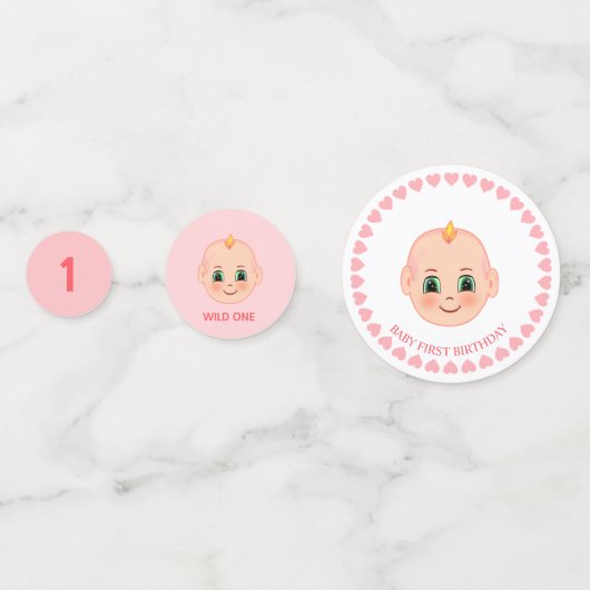 Baby Girl Birthday op roze en wit Confetti (Voorkanten)