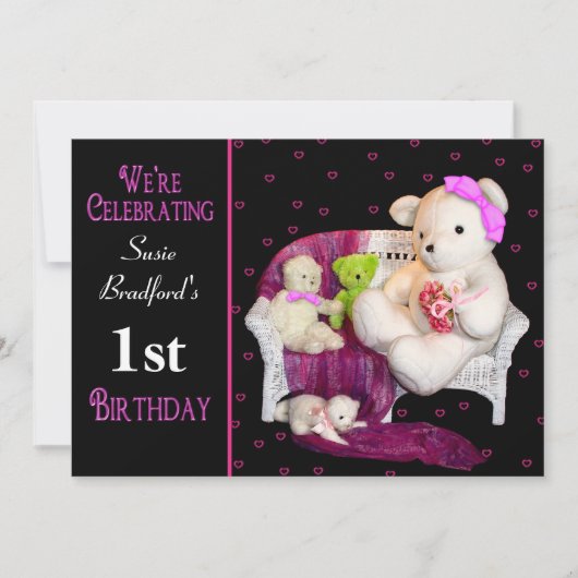 Baby Girl Birthday Party Invitation, leeftijd invo Kaart (Voorkant)