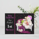 Baby Girl Birthday Party Invitation, leeftijd invo Kaart (Staand voorkant)