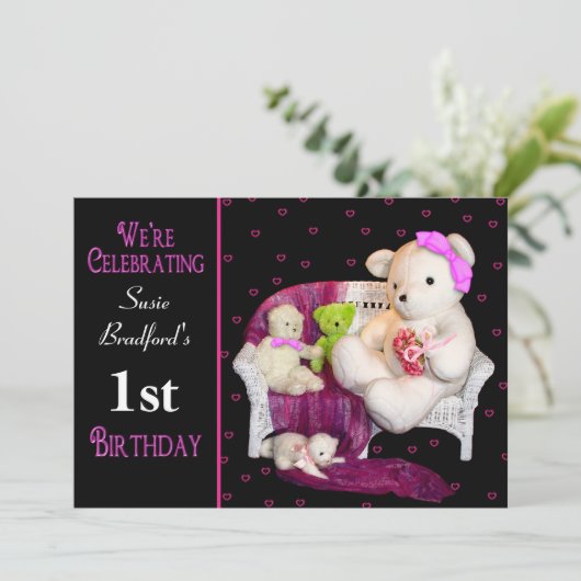 Baby Girl Birthday Party Invitation, leeftijd invo Kaart (Staand voorkant)