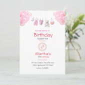 baby girl birthday uitnodiging card (Staand voorkant)