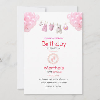 baby girl birthday uitnodiging card