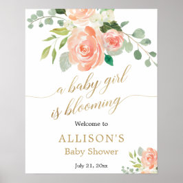 Baby girl bloeit perzikbloemen welkomstteken poster