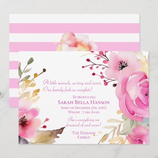 Baby Girl Bloemen Geboorteaankondiging Aankondiging (Voorkant / Achterkant)